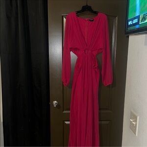 Bebe  Pink-Red maxi romper with front slits